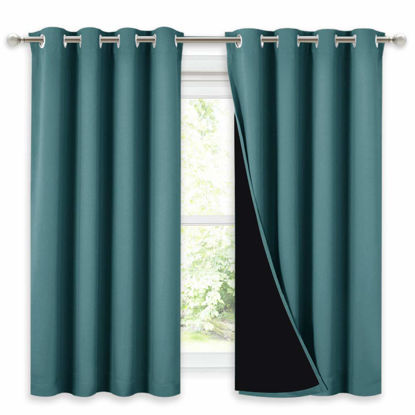 Picture of NICETOWN 100% Blackout Curtains with Black Liners, Thermal Insulated 2-Layer Lined Drapes, Room Warming Window Draperies for Dining Room (Sea Teal, 2 Panels, 52 inches W by 54 inches L per Panel)