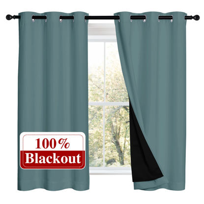 Picture of NICETOWN 100% Blackout Curtains 54 inches Long, Double-Deck Completely Blackout Window Treatment Thermal Insulated Lined Drapes for Small Window (Aqua, 1 Pair, 42 inches Width Each Panel)