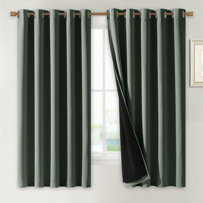 Picture of NICETOWN Dark Mallard 100% Blackout Lined Curtains, 2 Thick Layers Completely Blackout Window Treatment Thermal Insulated Drapes for Kitchen/Bedroom (1 Pair, 70" Width x 63" Length Each Panel)