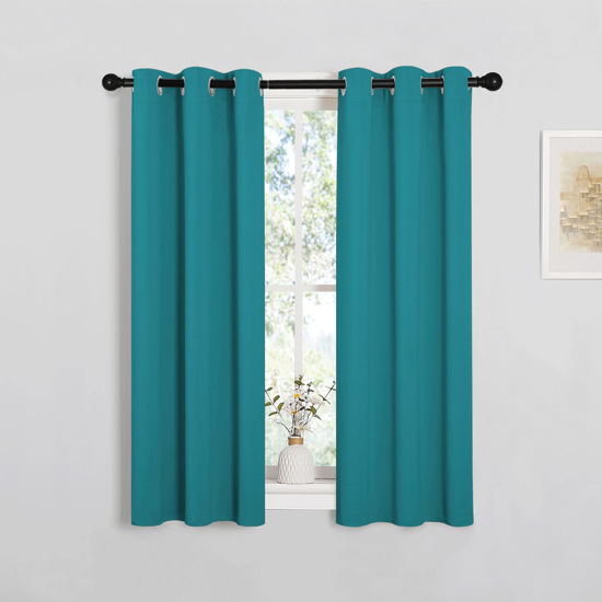 Picture of NICETOWN Room Darkening Curtains 40 inch Length 2 Panels, Peacock Teal, 2 Pieces, W29, Thermal Insulated Grommet Blackout Curtains for Modern Casual Elegant Bedroom Kids Room Theme Decoration