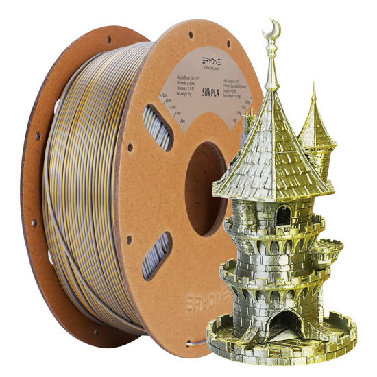 Picture of ERYONE Silk Dual Color Filament PLA 3D Printer 1.75mm +/- 0.03mm, Coextrusion Filament PLA Shiny Filament 1kg(2.2lbs), Gold Silver