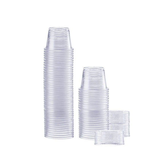 Picture of Comfy Package [50 Sets] 1 oz. Plastic Portion Cups With Lids, Souffle Cups, Condiment Cups