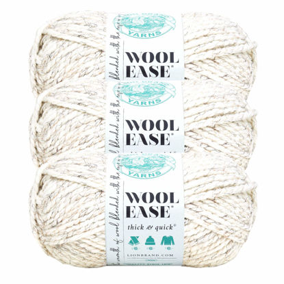 Picture of Lion Brand Yarn Wool-Ease Thick & Quick Yarn, Soft and Bulky Yarn for Knitting, Crocheting, and Crafting, 3 Pack, Wheat