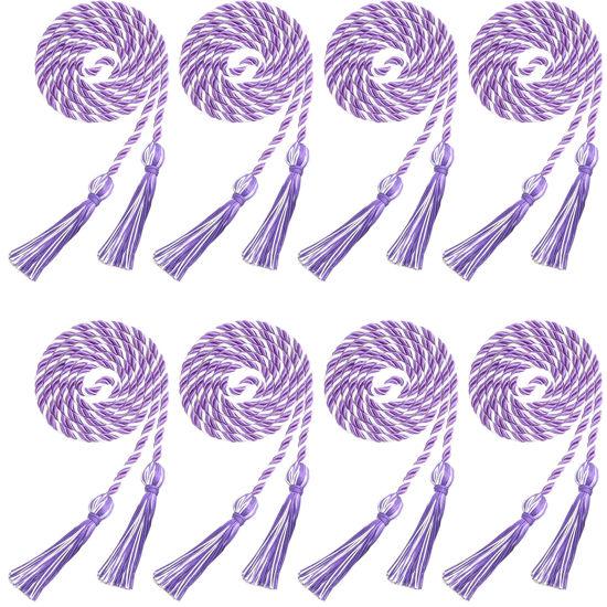 Picture of Trounistro 8 Pieces Graduation Cords Yarn Honor Cords with Tassel for College Graduation Students (White with Purple)