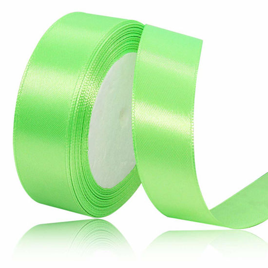 Picture of Solid Color Apple Green Satin Ribbon, 3/4 Inches x 25 Yards Fabric Satin Ribbon for Gift Wrapping, Crafts, Hair Bows Making, Wreath, Wedding Party Decoration and Other Sewing Projects