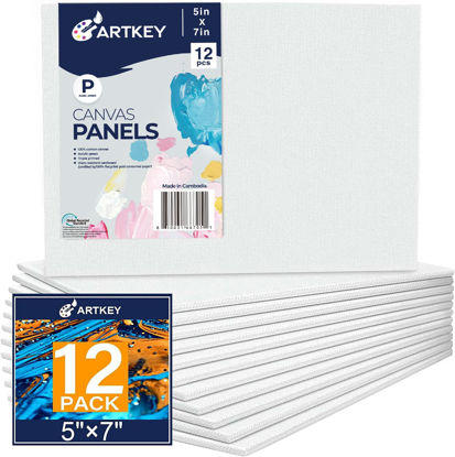 Picture of Canvas Panels 5x7 Inch 12-Pack, 10 oz Double Primed Acid-Free 100% Cotton Canvases for Painting, Blank Flat Canvas Board for Oil Acrylics Watercolor & Tempera Paints