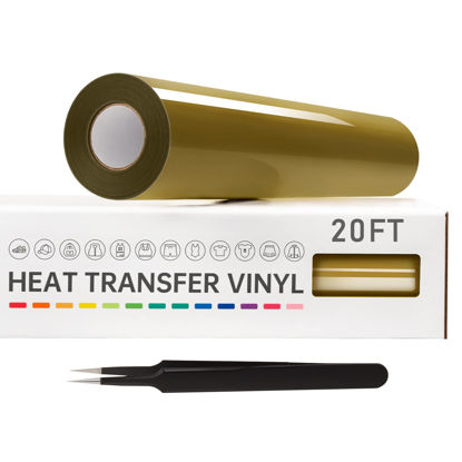 Picture of VinylRus Heat Transfer Vinyl-12” x 20ft Gold Iron on Vinyl Roll for Shirts, HTV Vinyl for Silhouette Cameo, Cricut, Easy to Cut & Weed