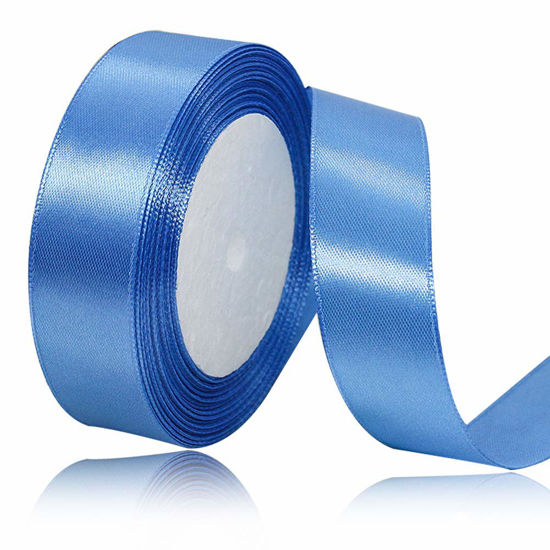 Picture of Solid Color Lake Blue Satin Ribbon, 3/4 Inches x 25 Yards Fabric Satin Ribbon for Gift Wrapping, Crafts, Hair Bows Making, Wreath, Wedding Party Decoration and Other Sewing Projects