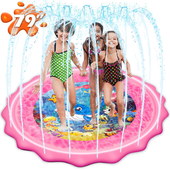 Picture of Mademax Upgraded 79" Splash Pad, Sprinkler & Splash Play Mat, Inflatable Summer Outdoor Sprinkler Pad Water Toys Fun for Children, Infants, Toddlers, Boys, Girls and Kids