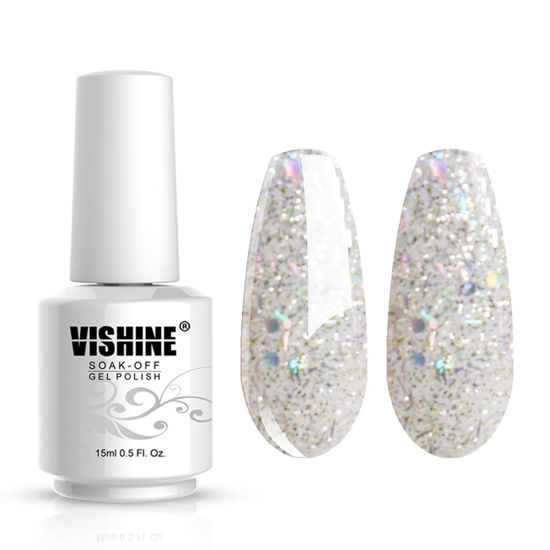 Picture of Vishine Soak Off UV LED Gel Polish Lacquer Nail Art Manicure Varnish Clear with Glitter Sequins 1589