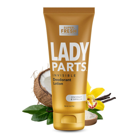 Picture of Super Fresh Lady Parts Feminine Hygiene Deodorant Lotion For Breasts, Private Parts, Crotch & Inner Thigh to Stop Odor & Stickiness - Aluminum Free Deodorant For Women - No Talc or Parabens - CLEAR PROTECTION - CocoVanilla Scent - 4oz