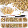 Picture of 3600pcs Round Glass Metal Sunlight/Gold Rhinestones 6 Sizes Flatback Crystal Gem Jewel Decoration for Nail Art, Tweezer and Pickup Pen included