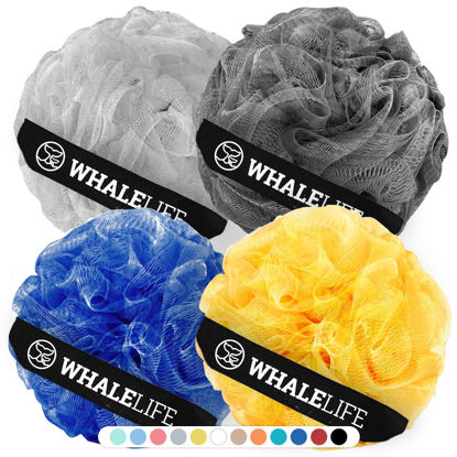 Picture of Loofah Sponge Bath Sponge for Women Men 4 Pack (Blue Yellow Gray Black)