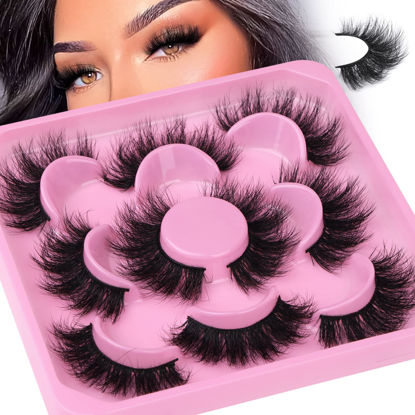 Picture of Focipeysa 3D Mink Lashes Fluffy False Eyelashes Dramatic Lashes Mink Strip Lashes Round Shaped and Fluttery Fake Eyelashes 18mm Length Reusable Up to 15 Wears