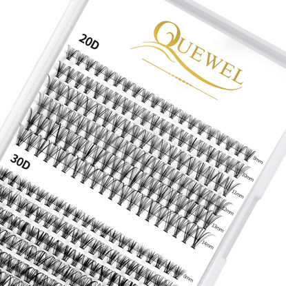 Picture of QUEWEL Cluster Lashes 240Pcs Individual Lashes 20D+30D D Curl Mix8-14mm Lash Extensions Clusters Lashes Soft&Natural False Eyelashes Individual DIY Eyelash Extension at Home(20D+30D D mix-8-14)