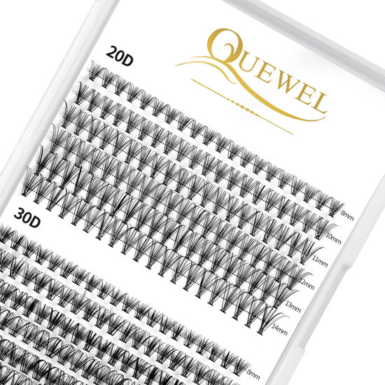 Picture of QUEWEL Cluster Lashes 240Pcs Individual Lashes 20D+30D D Curl Mix8-14mm Lash Extensions Clusters Lashes Soft&Natural False Eyelashes Individual DIY Eyelash Extension at Home(20D+30D D mix-8-14)