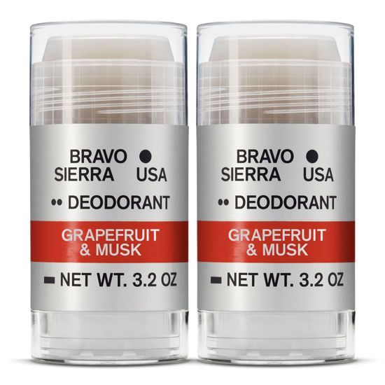 Picture of Aluminum-Free Natural Deodorant for Men by Bravo Sierra, 2-Pack - Long Lasting All-Day Odor and Sweat Protection - Grapefruit & Musk, 3.2 oz - Paraben-Free, Baking Soda Free, Vegan & Cruelty-Free