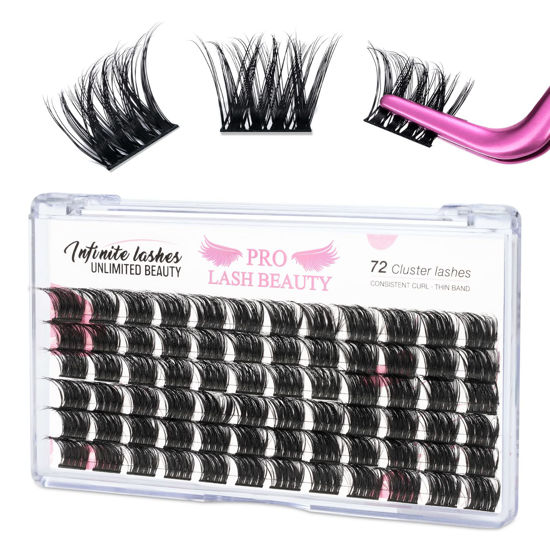 Picture of Cluster Lashes, 72 Pcs Individual Lashes, Lash Clusters DIY Eyelash Extension, Super Thin Band Reusable Soft & Comfortable (Treasure-D-16mm)