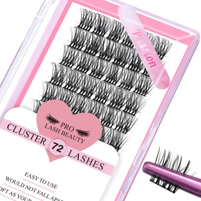 Picture of Cluster Lashes, 72 Pcs Individual Lashes, Lash Clusters DIY Eyelash Extension, Super Thin Band Reusable Soft & Comfortable (Passion-D-10mm)