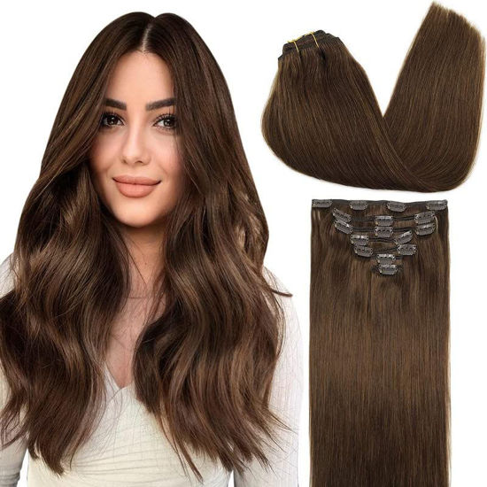 GetUSCart GOO GOO Clip in Hair Extensions for Women Soft Natural Handmade Real Human Hair Extensions Chocolate Brown Long Straight 4 7pcs 80g 12 inches