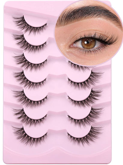 False Eyelashes 14mm Faux 3D Mink Lashes Natural Look Fluffy Cat Eye Wispy  Lashes Pack by Kiromiro, 14 Pairs
