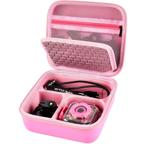 Picture of Kids Camera Cases Compatible with Seckton/ for Nynicorny/ for Rindol/ for Ourlife/ for PROGRACE Digital Selfie Camera, Toddler Video Cameras Storage Holder for Mounts, USB Cable, Fastening Strap-Pink