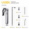 Picture of UTOOL Grease Gun, 8000 PSI Heavy Duty Pistol Grip Grease Gun Set with 14 oz Load, 18 Inch Spring Flex Hose, 2 Working Coupler, 2 Extension Rigid Pipe and 1 Sharp Type Nozzle Included, Argent