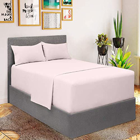 Picture of Mellanni Extra Deep Pocket King Size Sheets - Iconic Collection Bedding Sheets & Pillowcases - Hotel Luxury, Ultra Soft, Cooling Bed Sheets - Extra Deep Pocket up to 21" - 4 PC (King, Blush Pink)