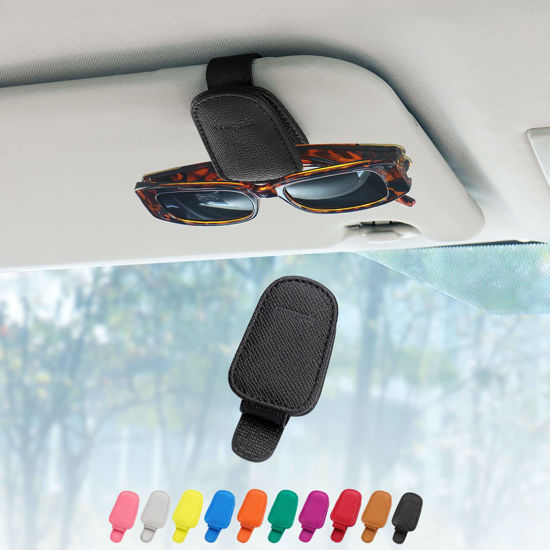 compuda 1-Pack Genuine Leather Sunglass Holder for Car Sun Visor Car  Accessories, Car Sunglass Holder, Glasses Clip for Cars SUV(Black)