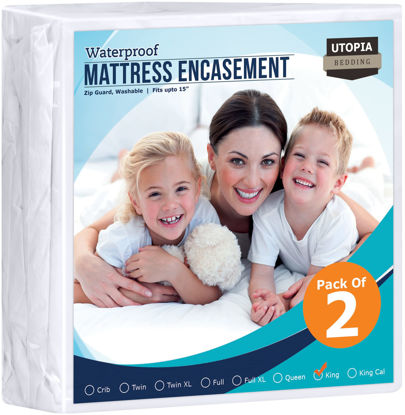 Picture of Utopia Bedding Zippered Mattress Encasement King - 100% Waterproof and Bed Bug Proof Mattress Protector - Absorbent, Six-Sided Mattress Cover (Pack of 2)