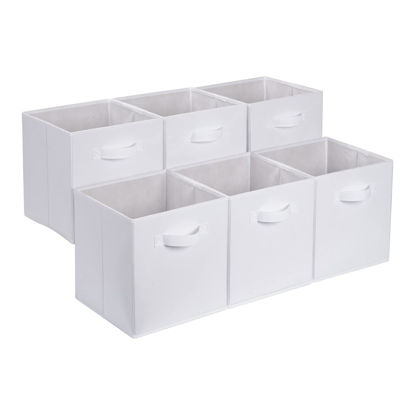 Picture of Amazon Basics Collapsible Fabric Storage Cubes Organizer with Handles, 10.5"x10.5"x11", White - Pack of 6