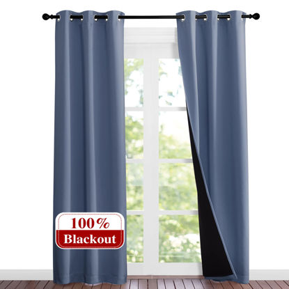 Picture of NICETOWN Full Shade Curtain Panels 84 inches Long, Pair of Energy Smart & Noise Blocking Out Blackout Drapes for Guest Room Window, Thermal Insulated Lined Window Dressing (Stone Blue, 37x84)