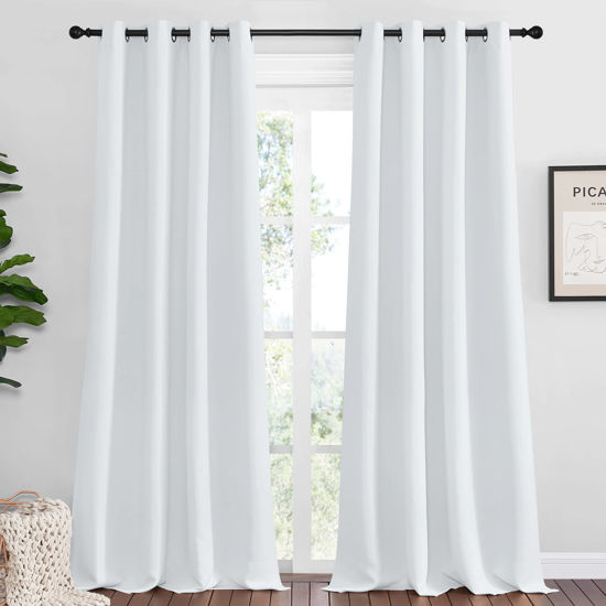 Picture of NICETOWN Room Darkening Curtain Panels, 2 Panels, 55 inches W x 120 inches, Greyish White, Home Fashion Ring Top Thermal Insulated Room Darkening Curtains for Bedroom/Nursery