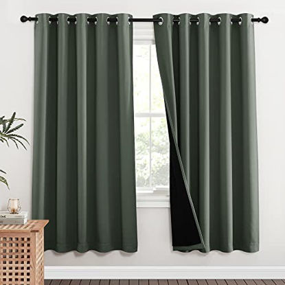 Picture of NICETOWN 100% Blackout Window Curtain Panels, Full Light Blocking Drapes with Black Liner for Nursery, 72-inch Drop Thermal Insulated Draperies (Dark Mallard, 2 Pieces, 62-inch Wide Per Panel)