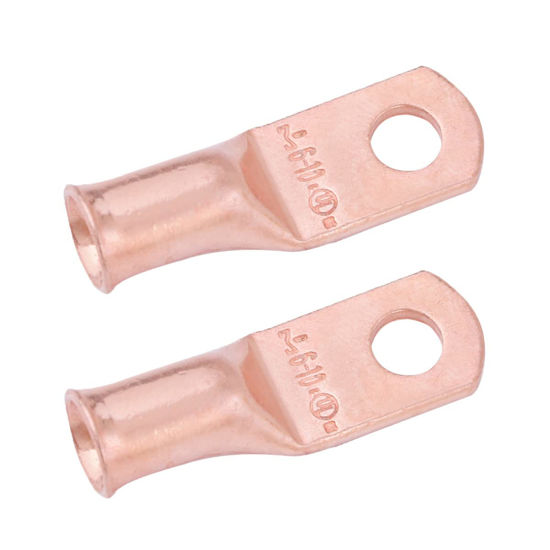 Picture of SELTERM 2pcs 6 AWG #10 Stud Copper Wire Lugs, Battery Lugs, Ring Terminals, Battery Cable Ends, 6 Gauge Ring Terminal Connectors, UL Heavy Duty Bare Copper Eyelets Battery Terminal Connectors