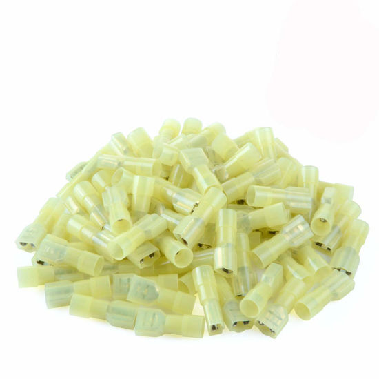 Picture of XHF 12-10 AWG 500 Pcs Female Spade Disconnect Connectors Terminals Nylon Fully Insulated Quick Crimp Wire Connectors Yellow