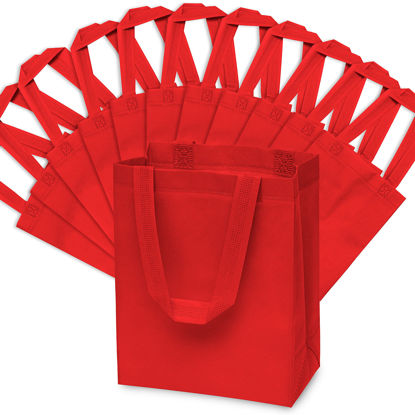 Picture of Reusable Gift Bags - 12 Pack Small Totes with Handles, Strong Red Eco Friendly Fabric Cloth for Shopping, Merchandise, Events, Parties, Take-Out, Boutiques, Retail Stores, Small Business Bulk - 8x4x10