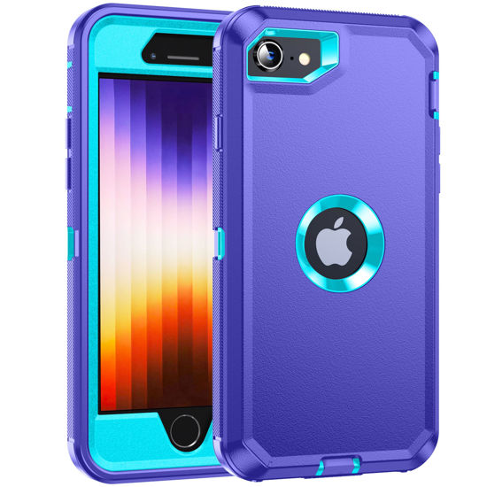 Picture of xiwxi iPhone SE Case 2022/3rd/2020,iPhone 8/7 Case,[360 Full Body Shockproof] [Heavy Dropproof] [Non-Slip],Hard PC+Soft Silicone TPU 3 in 1 umper Drop-Proof Shell-Purple