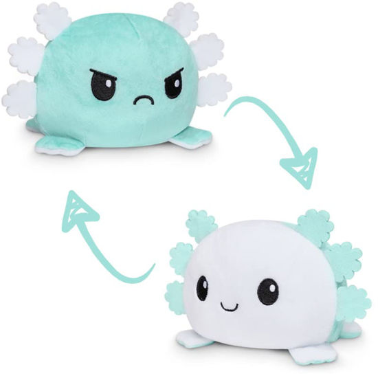 Picture of TeeTurtle | The Original Reversible Axolotl Plushie | Patented Design | Sensory Fidget Toy for Stress Relief | White + Light Blue | Happy + Angry | Show Your Mood Without Saying a Word!