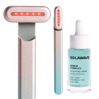 Picture of SolaWave 4-in-1 Facial Wand and Renew Complex Serum Bundle | Red Light Therapy for Face and Neck | Microcurrent Facial Device for Anti-Aging | Face Massager with Anti-Wrinkle Serum | Blue/Pink Ombre