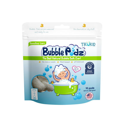 Picture of TruKid Bubble Podz Bubble Bath for Baby & Kids, NEA-Accepted for Eczema, Gentle Refreshing Colloidal Oatmeal Bath Bomb for Sensitive Skin, pH Balance 7 for Eye Sensitivity, Unscented (10 Podz)