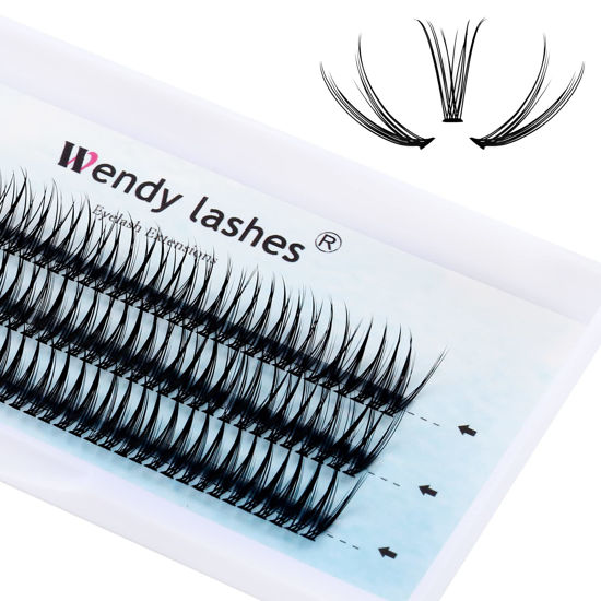 Picture of Individual Lash Clusters Volume Lashes Fishtail Lashes DIY Eyelash Extension Natural Curl Black Helt Bonded Soft Lash Extensions by WENDY LASHES (0.10-C-14mm)