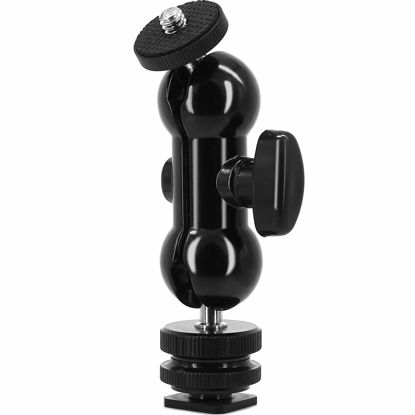 Picture of Ball Head Shoe Mount 1/4" Hot Shoe Mount Double Ballhead 1/4" Tripod Screw Multi-Function for LCD Monitors,Led Light,Microphone