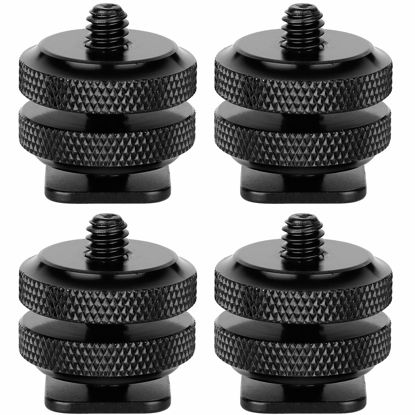 Picture of ChromLives Camera Hot Shoe Mount Hot Shoe Adapter Hot Shoe Connector w/ 1/4 inches 20 Tripod Screw Flash Shoe Mount Monitor Bracket (4 Pack)