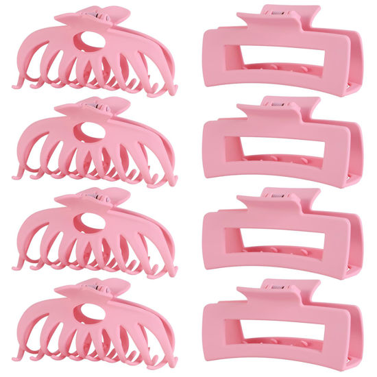 Picture of LuSeren Hair Clips for Women 4.3 Inch Large Hair Claw Clips for Women Thin Thick Curly Hair, Big Matte Banana Clips,Strong Hold jaw clips,Pink