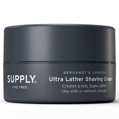 Picture of SUPPLY Ultra Lather Shaving Cream - Juniper & Bergamot - Lathering, Men's Shaving Cream - Hypoallergenic, Naturally Soothing, Noncomedogenic - Protects Against Razor Burn and Irritation - 3.4 Oz Jar