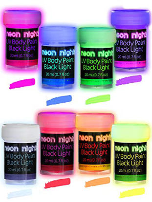 Picture of Neon Nights UV Body Paint Set | Blacklight Glow Makeup Kit | Fluorescent Face Paints for Music Festivals, Photo Shoots, Nights Out - Easy to Use and Remove, Premium Quality, Vibrant Colors | 8 Colors