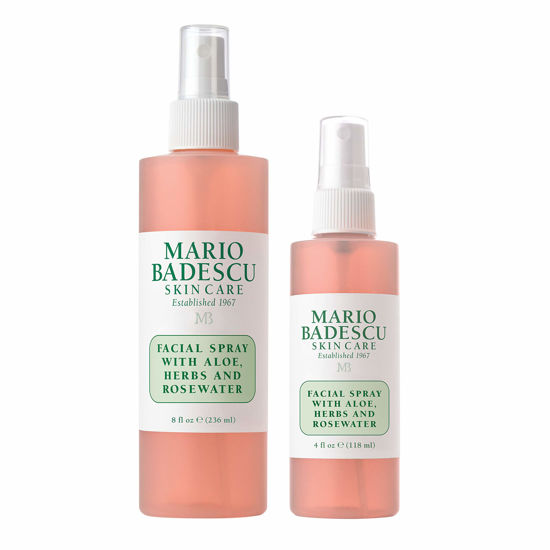 Picture of Mario Badescu Facial Spray with Aloe, Herbs and Rose Water for All Skin Types, Face Mist that Hydrates, Rejuvenates & Clarifies, 8 & 4 FL OZ Combo