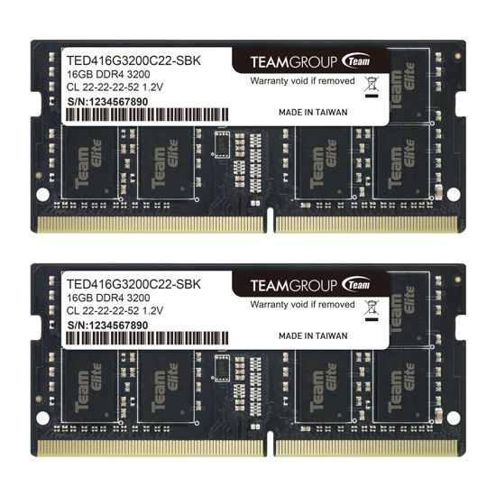 Picture of TEAMGROUP Elite DDR4 32GB Kit (2 x 16GB) 3200MHz PC4-25600 CL22 Unbuffered Non-ECC 1.2V SODIMM 260-Pin Laptop Notebook PC Computer Memory Module Ram Upgrade - TED432G3200C22DC-S01