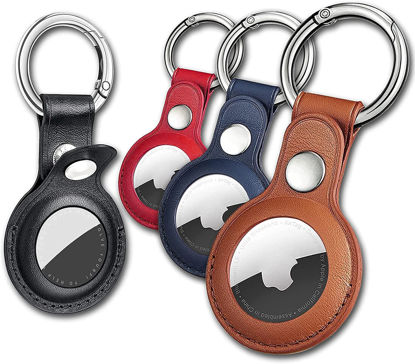 Picture of Eusty Air Tag Keychain for Apple Airtags Holder, 4 Pack Protective Leather Airtags Case Tracker Cover with Air Tag Holder, Airtag Key Ring Compatible with Apple New AirTag Dog Collar (Multi-Color)